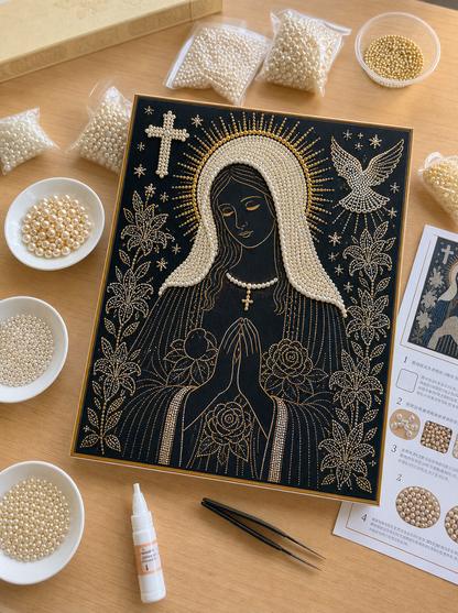 🙏 Divine Pearl Bead Virgin Mary Icon – A Peaceful DIY Faith Art Gift ✨