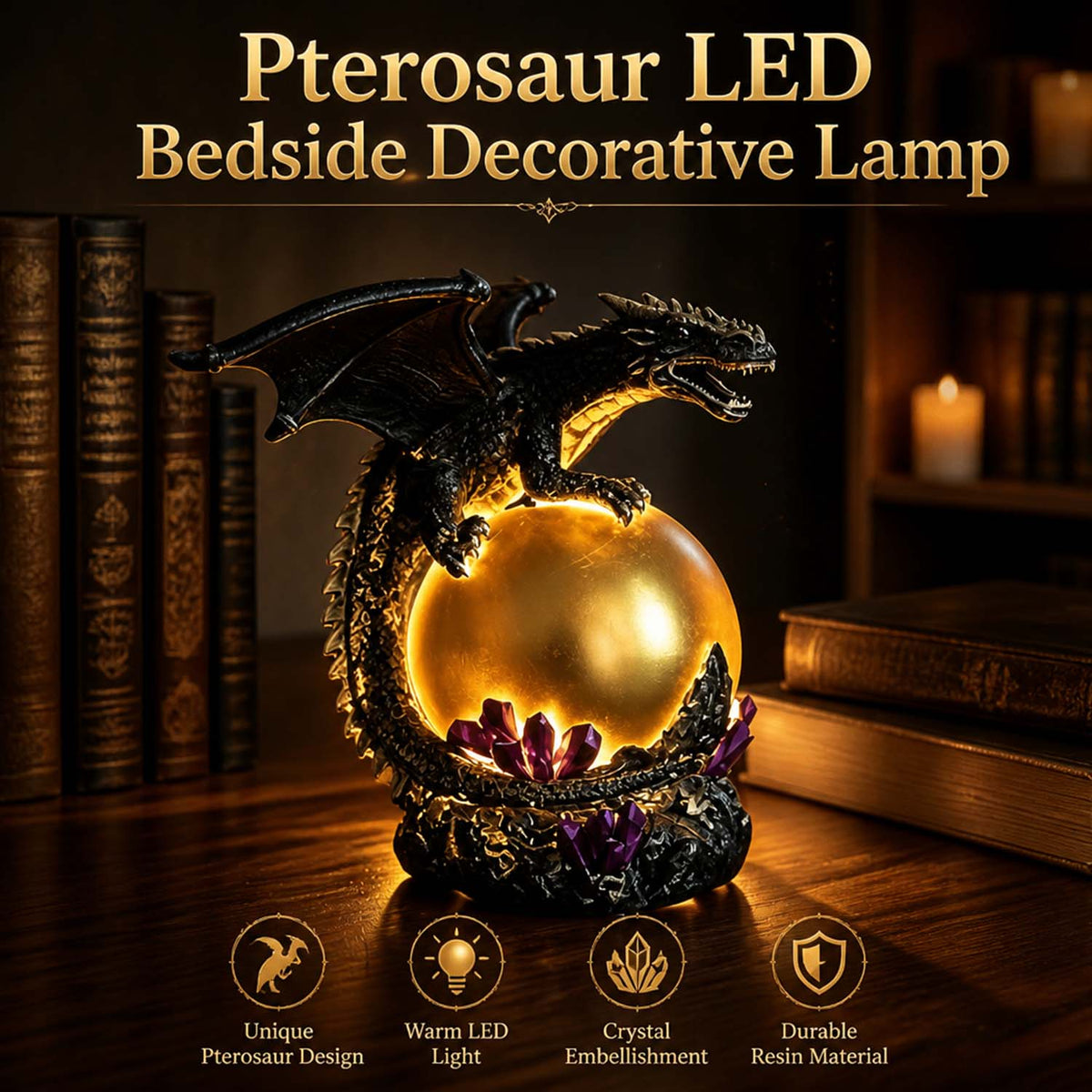 💡Dragon LED Night Light – 🐉Resin Dragon Table Lamp, Creative Bedside & Desktop Decorative Ornament for the Bedroom, Study and Home Decor