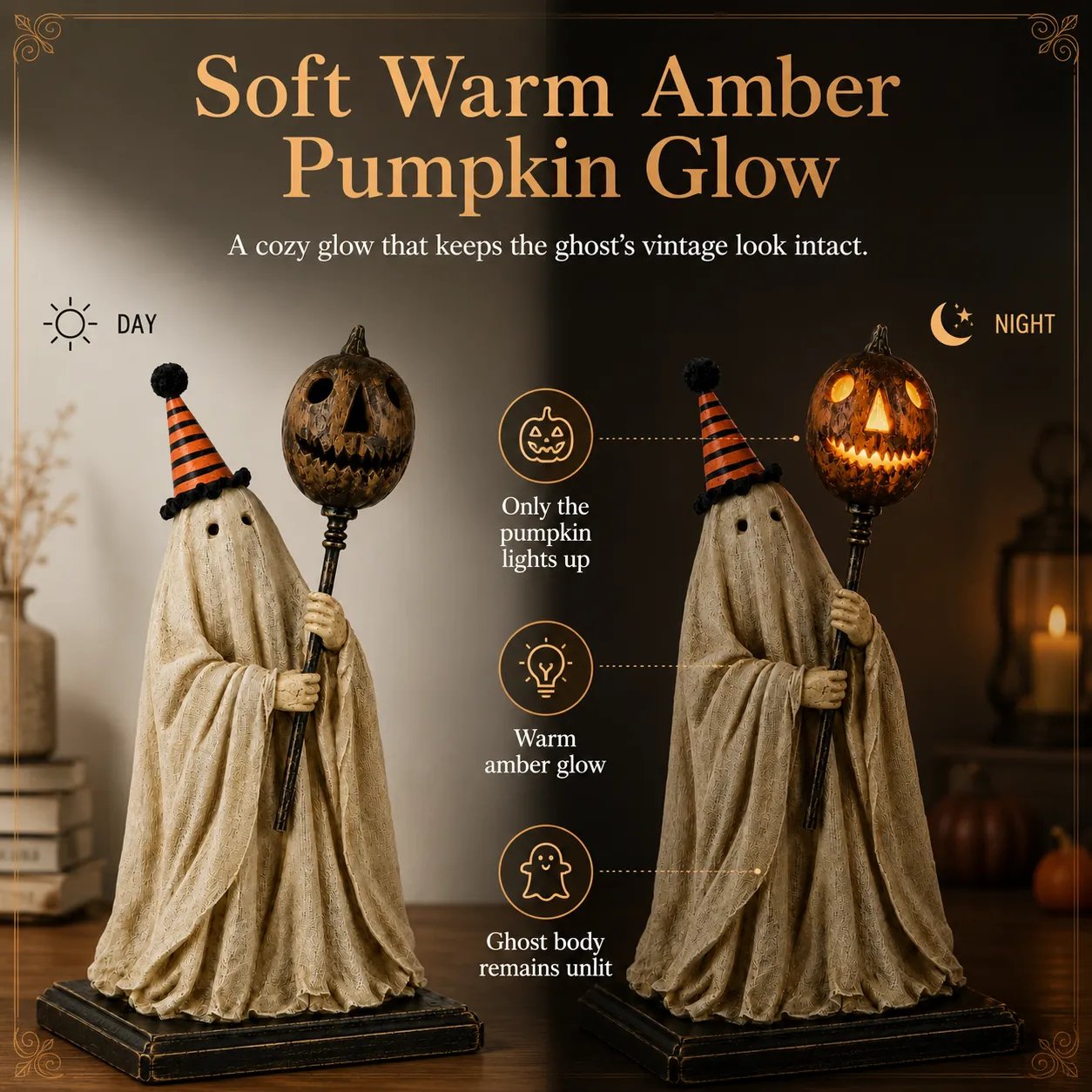 👻Lighted Vintage Ghost Figurine with Glowing Pumpkin Staff-🔥Buy 2 Get Free Shipping
