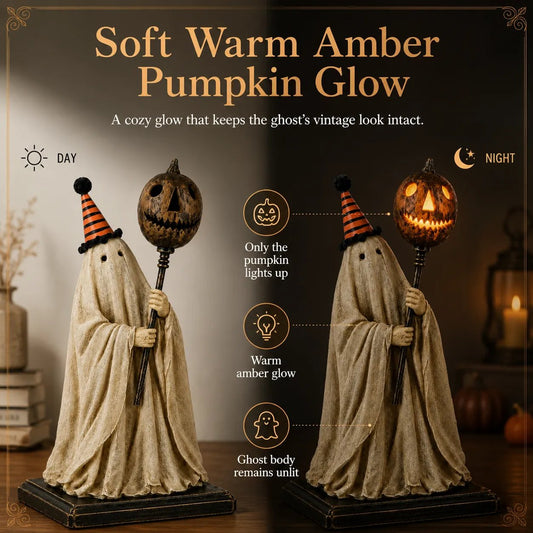 👻Lighted Vintage Ghost Figurine with Glowing Pumpkin Staff-🔥Buy 2 Get Free Shipping