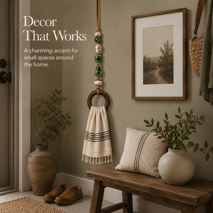 Decorative Beaded Towel Hanger with Wooden Ring