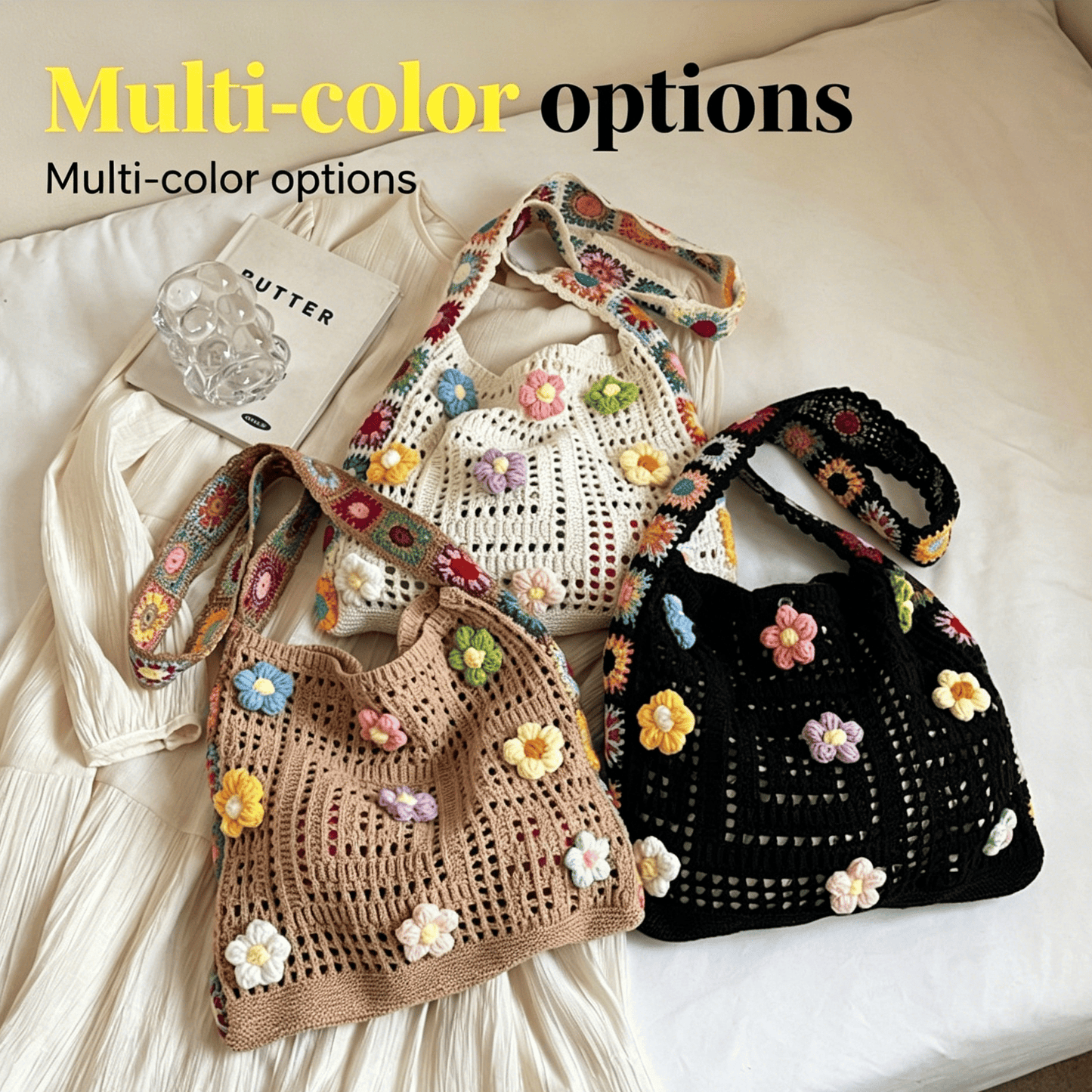 🌼Bohemian Ethnic Crochet Woven Bag, Spacious & Multi-use