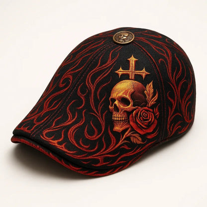 💀Handcrafted Skull & Thorn Flat Cap🎁Buy 2 Free Shipping