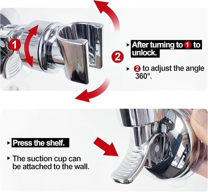 Adjustable shower head holder - Detachable shower head holder with suction cup - Drill-free shower head holder