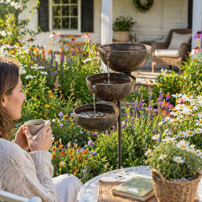 🐦Bring Life Back To Your Garden – 🌿Peaceful Cascading Rain Catcher Bird Bath For Welcoming Garden Wildlife🌿