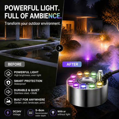 💨⚡ 12-LED Ultrasonic Mist Maker Fogger – Creates cool mist & colourful light – Perfect for humidifiers, fountains or Halloween decor – runs quietly in water 💧✨