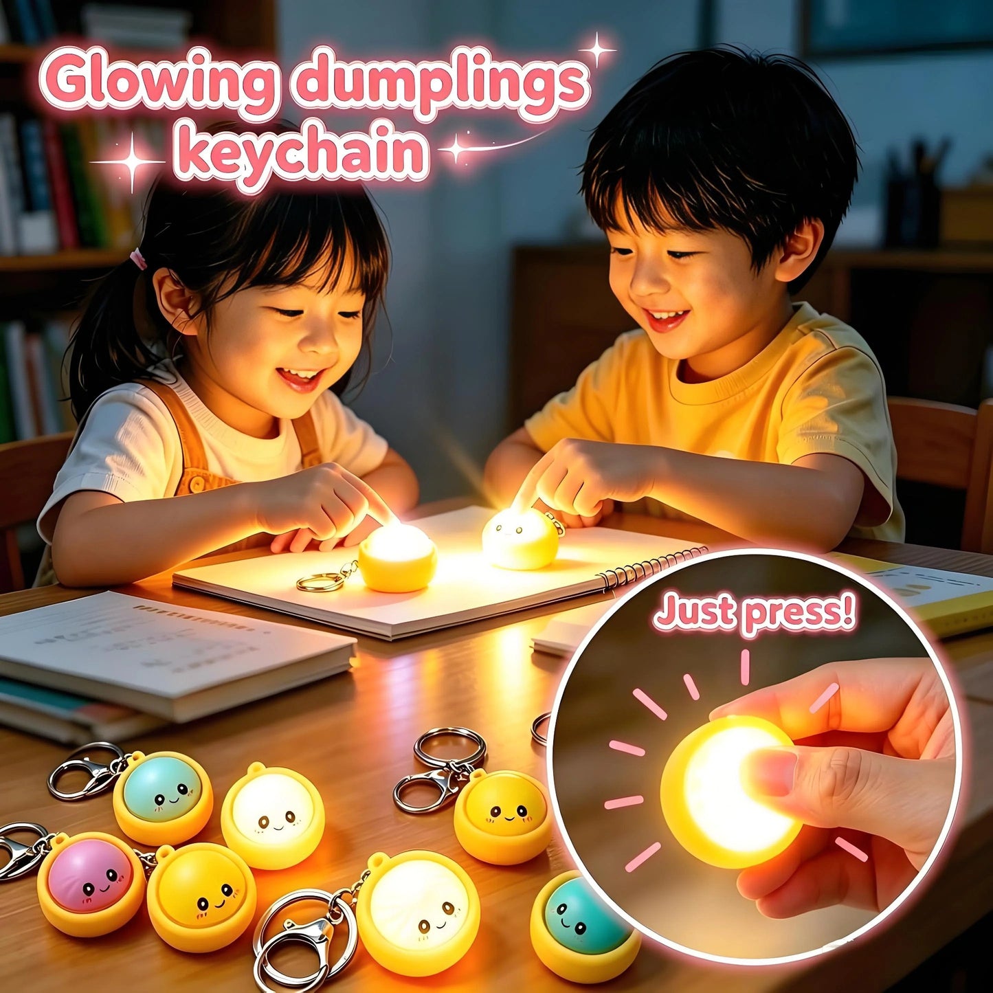 🔥  Cute Dumpling Pressable Fidget Keychain - touch sensing light