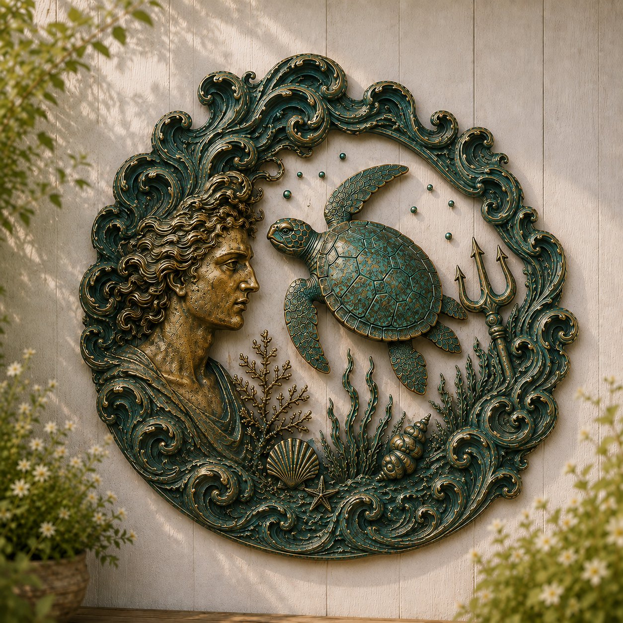 🔱‘Blessing of the Ancient Sea God’ Mural – 🌊Vintage Classical-Style Metal Wall Decoration