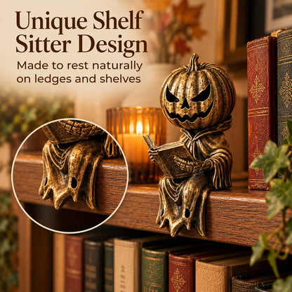 🎃Reading Pumpkin Shelf Sitter Cozy Halloween Bookshelf Decor for Book Lovers