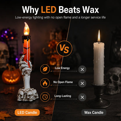 🎃 Halloween Skeleton Skull Hand LED Glitter Candle Light Set🔥