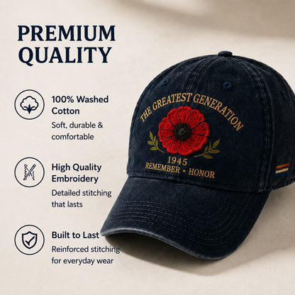 🎖️🌺 A Generation's Legacy — 1945 Remembrance Poppy Cap