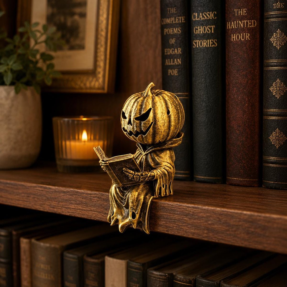 🎃Reading Pumpkin Shelf Sitter Cozy Halloween Bookshelf Decor for Book Lovers