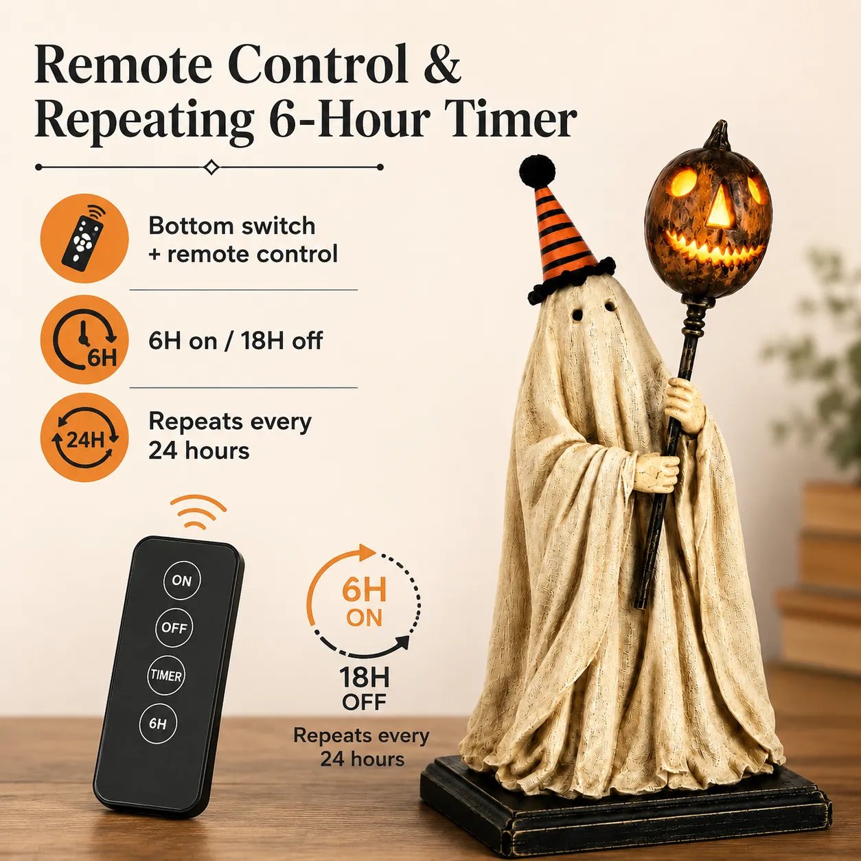 👻Lighted Vintage Ghost Figurine with Glowing Pumpkin Staff-🔥Buy 2 Get Free Shipping