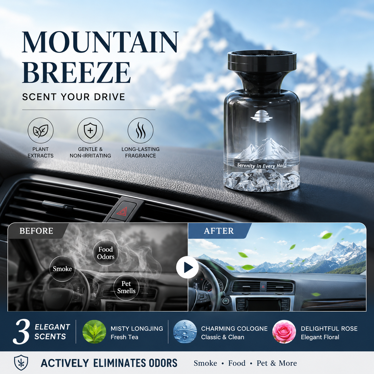 🥳2026 HOT SALE🥳🌿  Long-Lasting Car Air Freshener – Natural plant extracts, eliminates smoke & pet odours. Weeks of freshness. Mountain design. Breath easy! 💨✨