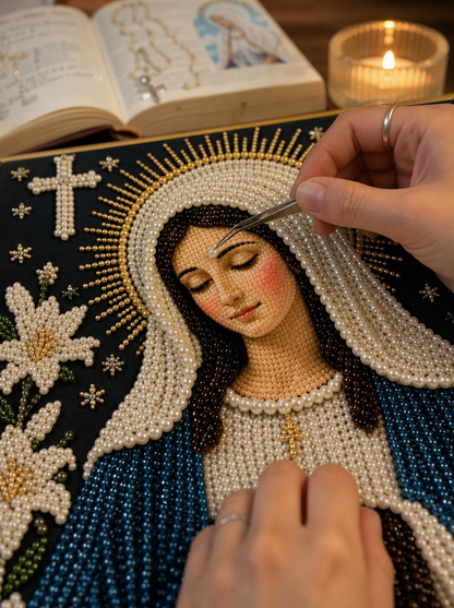 🙏 Divine Pearl Bead Virgin Mary Icon – A Peaceful DIY Faith Art Gift ✨