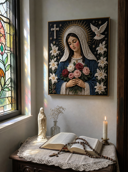 🙏 Divine Pearl Bead Virgin Mary Icon – A Peaceful DIY Faith Art Gift ✨
