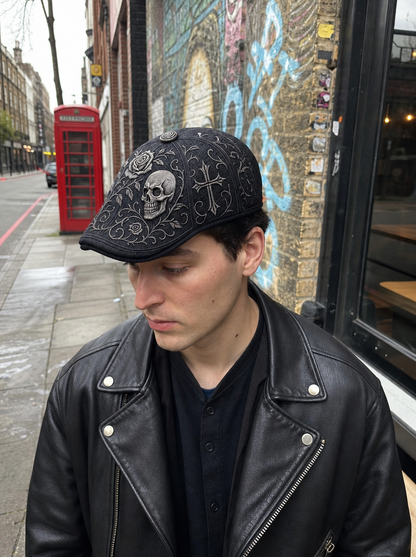 💀Handcrafted Skull & Thorn Flat Cap🎁Buy 2 Free Shipping