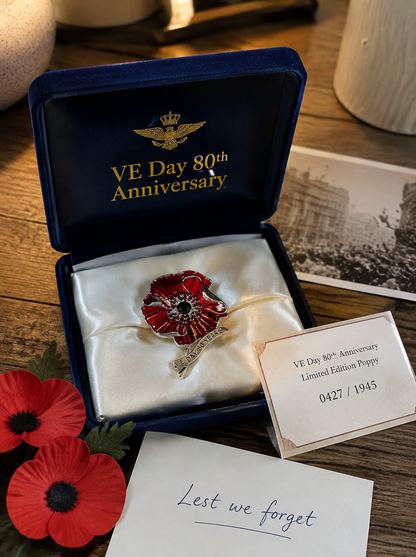 VE Day 80 Red Enamel Poppy Brooch | Limited Edition Anniversary Keepsake