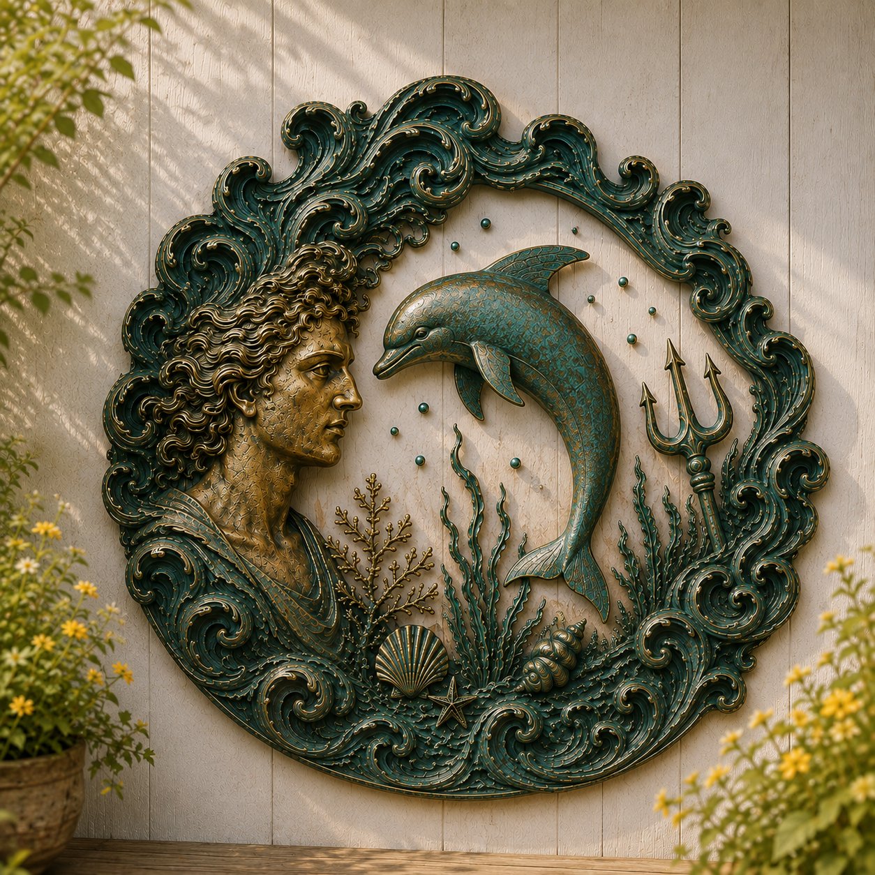 🔱‘Blessing of the Ancient Sea God’ Mural – 🌊Vintage Classical-Style Metal Wall Decoration