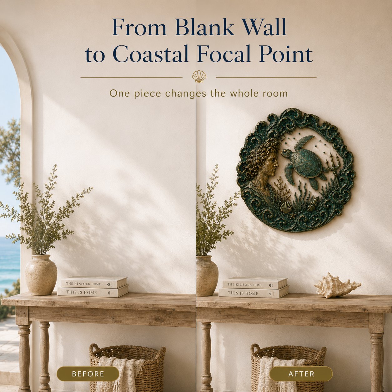 🔱‘Blessing of the Ancient Sea God’ Mural – 🌊Vintage Classical-Style Metal Wall Decoration
