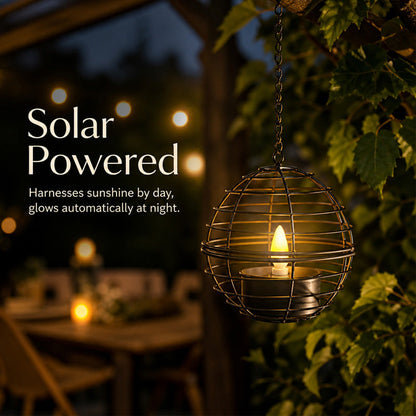 Solar Powered Spherical Candle Lanterns - Metal Hanging Lights for Garden & Patio Decor