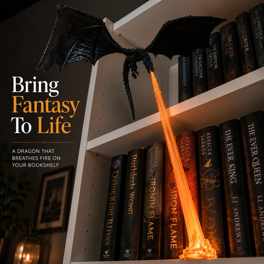 🐉 Vuurspuwende draak-boekenplankdecoratie-lamp + LED-vlamverlichtingsset