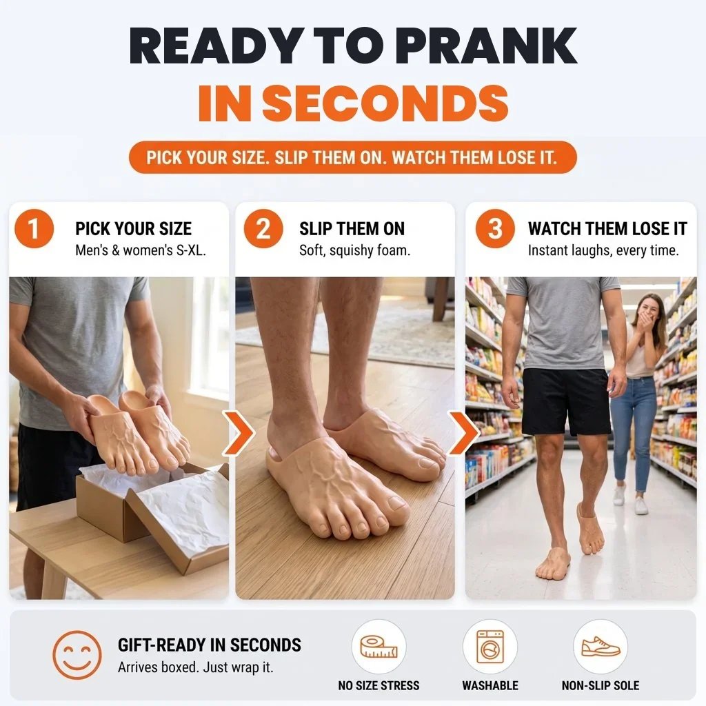 😂 Realistic Barefoot Slippers – Funny Giant Toe Slides, Hilarious Prank Gift 👣