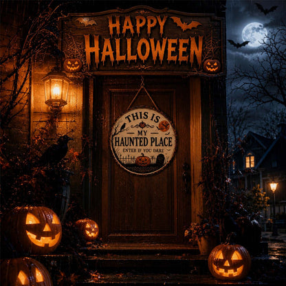 🏚️Happy Haunt Halloween Sign – 👻Cute Spooky Haunted House Wall Decor, Festive Halloween Home Decoration