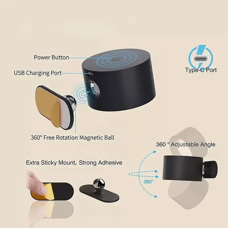 360° vägglampa - vägglampa med trådlös laddningD