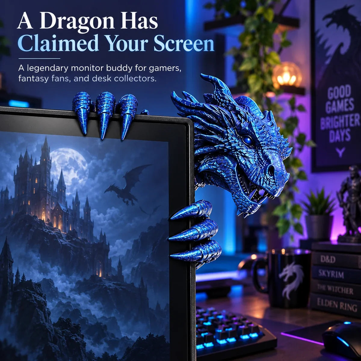 🐲Legendary Dragon Screen Guardian – 3D Fantasy Monitor Corner Figurine, Unique Gaming Desk Decor & Gifts for Dragon Lovers