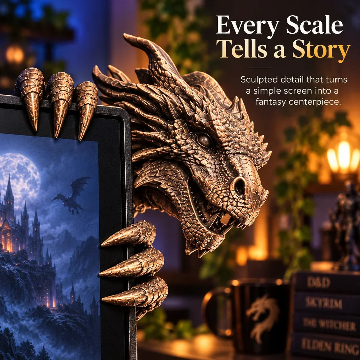 🐲Legendary Dragon Screen Guardian – 3D Fantasy Monitor Corner Figurine, Unique Gaming Desk Decor & Gifts for Dragon Lovers