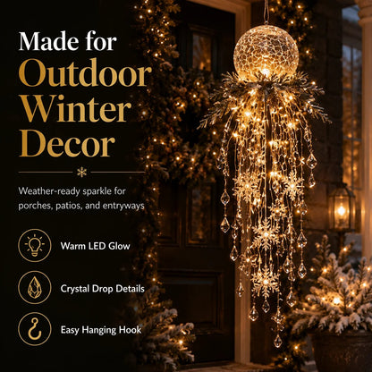 ❄️Crystal Cascade Christmas Lights – Hanging LED Veranda Decorations: Snowflakes & Crystals ✨