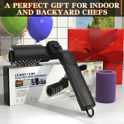 (Fri leverans) 🔥 Elektrisk grillborste, trådlös laddning, borsthuvud i rostfritt stål, två rengöringsborsthuvuden, justerbar vinkel