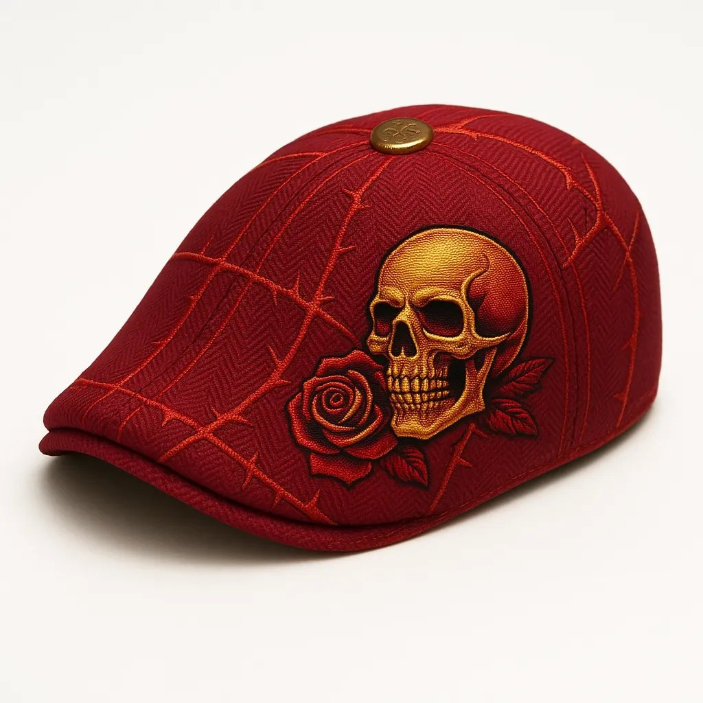 💀Handcrafted Skull & Thorn Flat Cap🎁Buy 2 Free Shipping