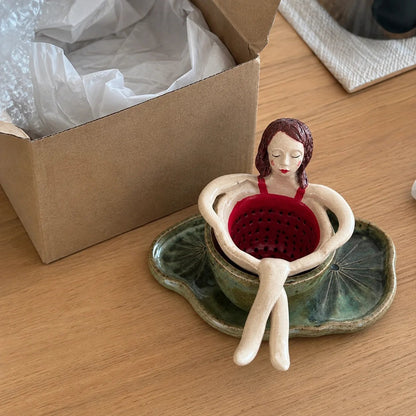 🍵Whimsical Sitting Lady Ceramic Tea Strainer Collection