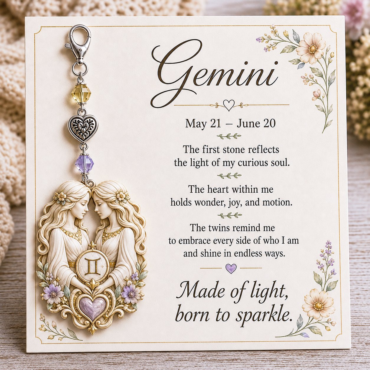 🌙12 Zodiac Birthstone Charm Keepsake Card