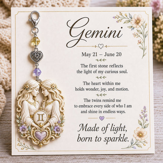 🌙12 Zodiac Birthstone Charm Keepsake Card
