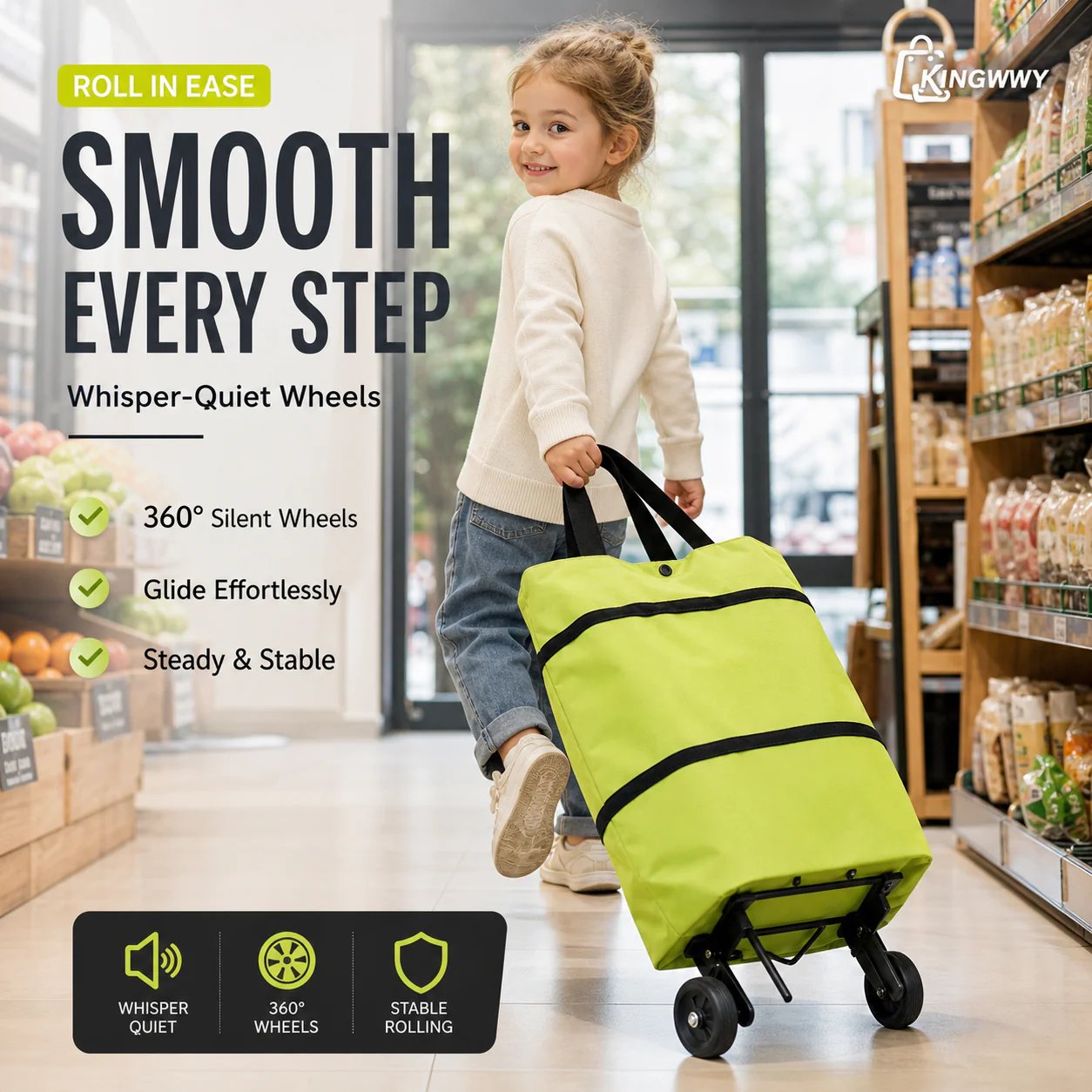 🛍️2-in-1 Foldable Shopping Cart  – Carry More, Roll Easier