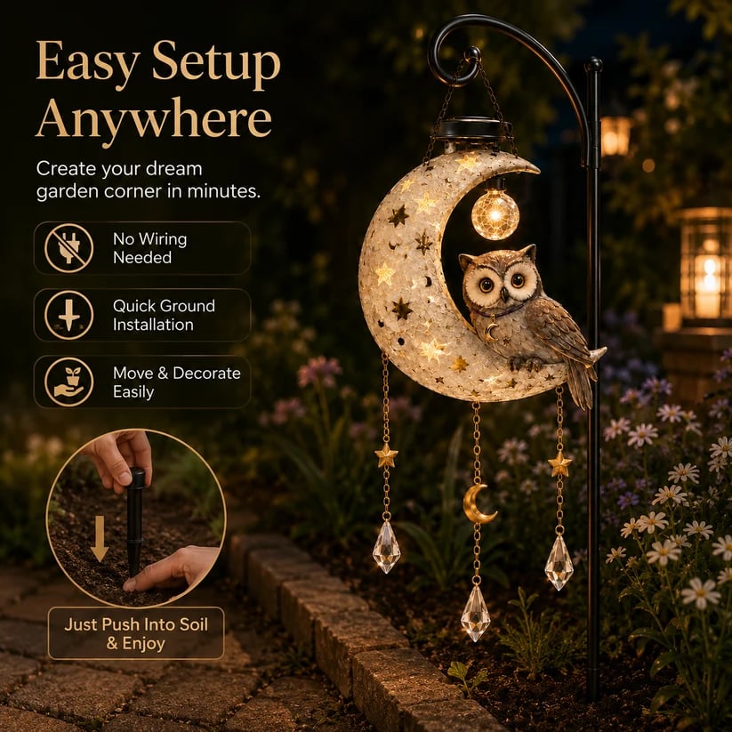 🦉🌙Solar Owl Moon Garden Light