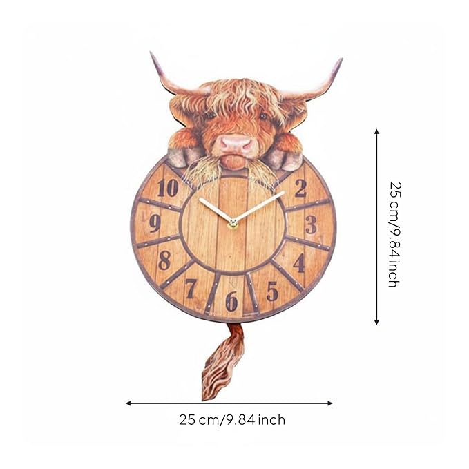 🐮Swinging Tail Highland Cow Wall Clock