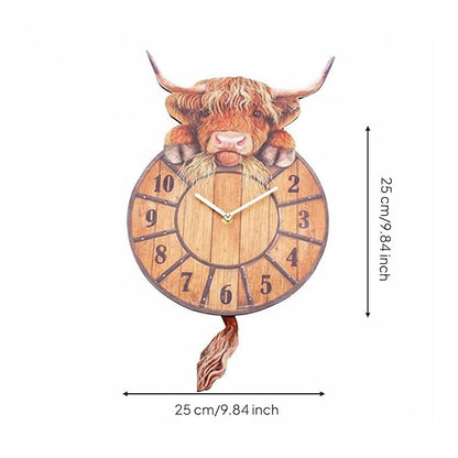 🐮Swinging Tail Highland Cow Wall Clock