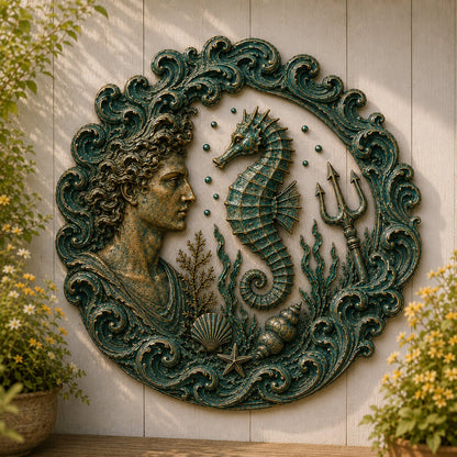 🔱‘Blessing of the Ancient Sea God’ Mural – 🌊Vintage Classical-Style Metal Wall Decoration