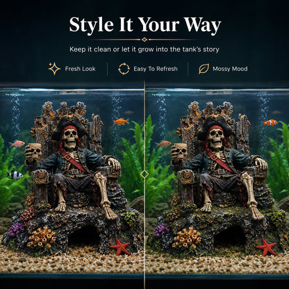 Underwater Pirate Skeleton Throne Aquarium Hideout Cave Decor