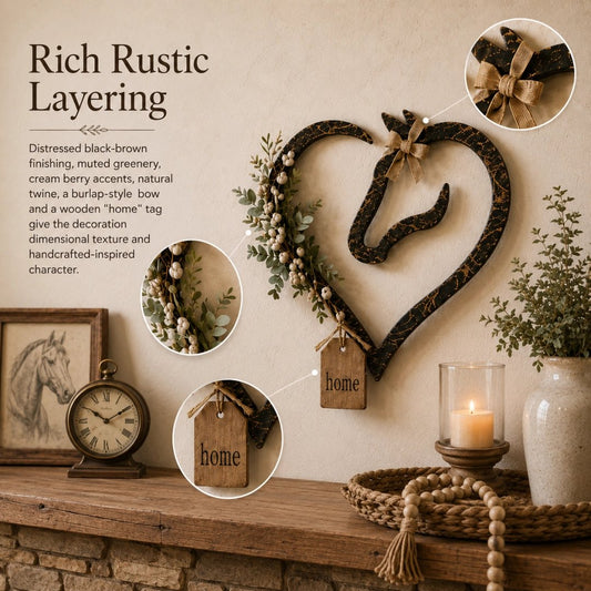 💖Rustic Horse Heart Wall Decor with Greenery – Farmhouse Equestrian Home Accent