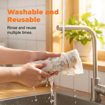 🔥 Roll of 50 reusable cleaning wipes – Wash, reuse and clean more for less 🌿