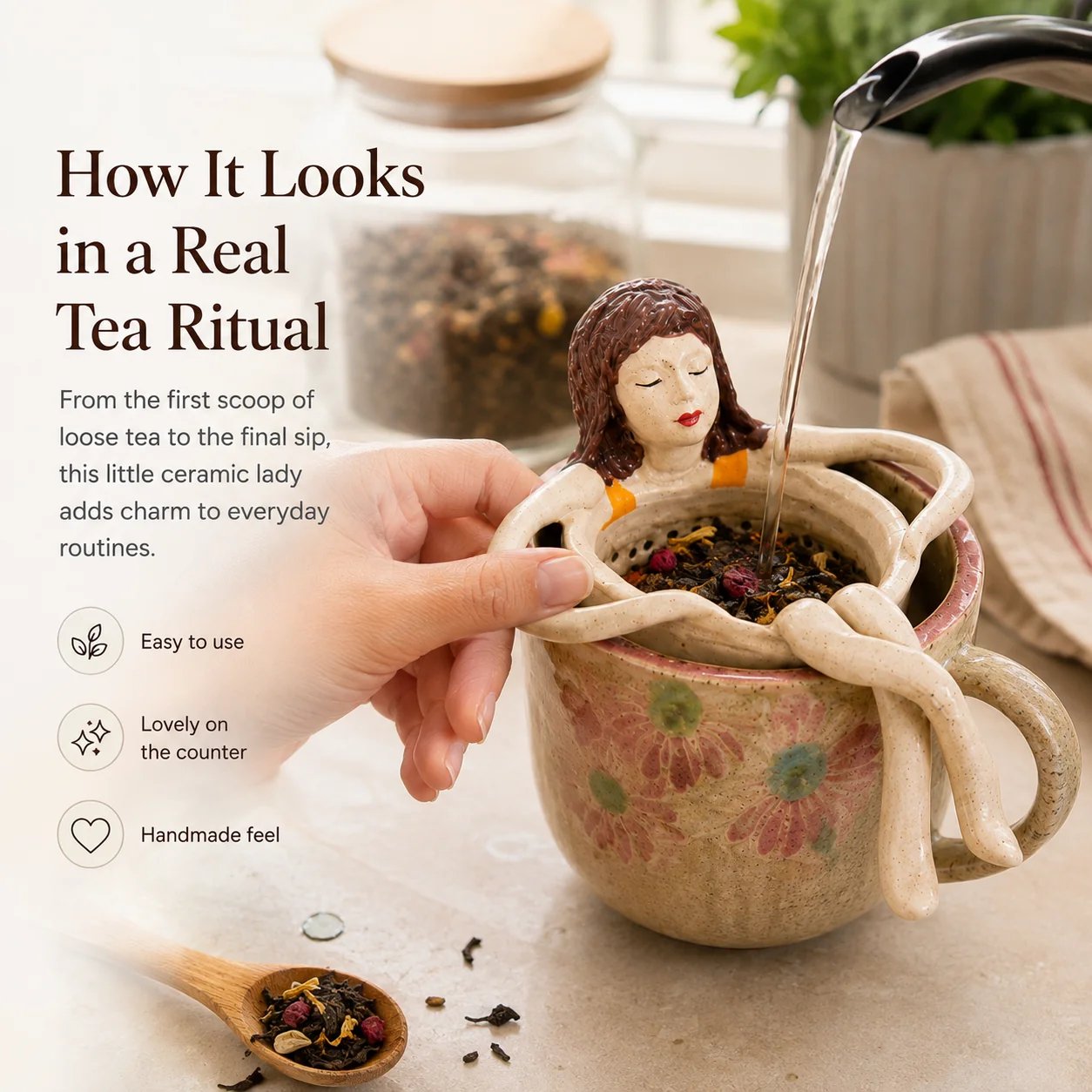 🍵Whimsical Sitting Lady Ceramic Tea Strainer Collection