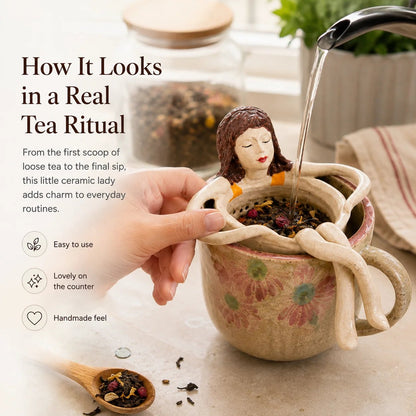 🍵Whimsical Sitting Lady Ceramic Tea Strainer Collection