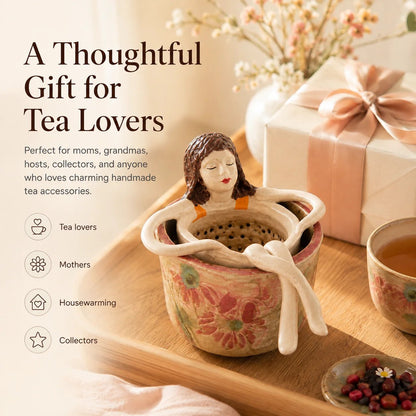 🍵Whimsical Sitting Lady Ceramic Tea Strainer Collection