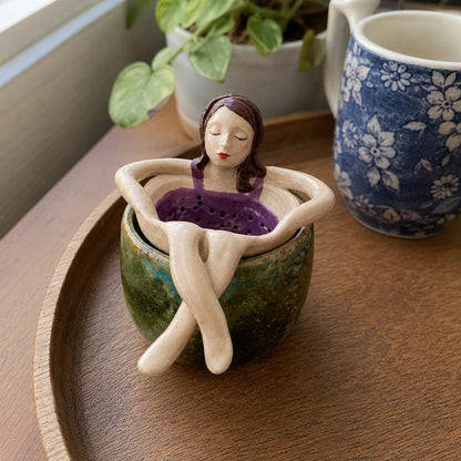 🍵Whimsical Sitting Lady Ceramic Tea Strainer Collection