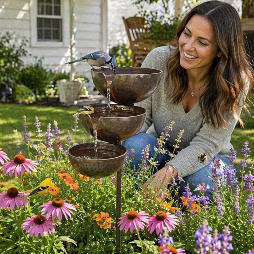 🐦Bring Life Back To Your Garden – 🌿Peaceful Cascading Rain Catcher Bird Bath For Welcoming Garden Wildlife🌿